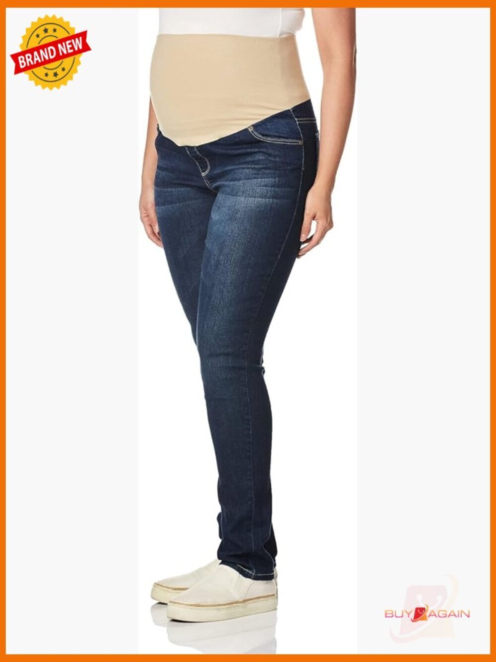 Maternity Skinny Jeans with Belly Band High Rise Cotton Spandex